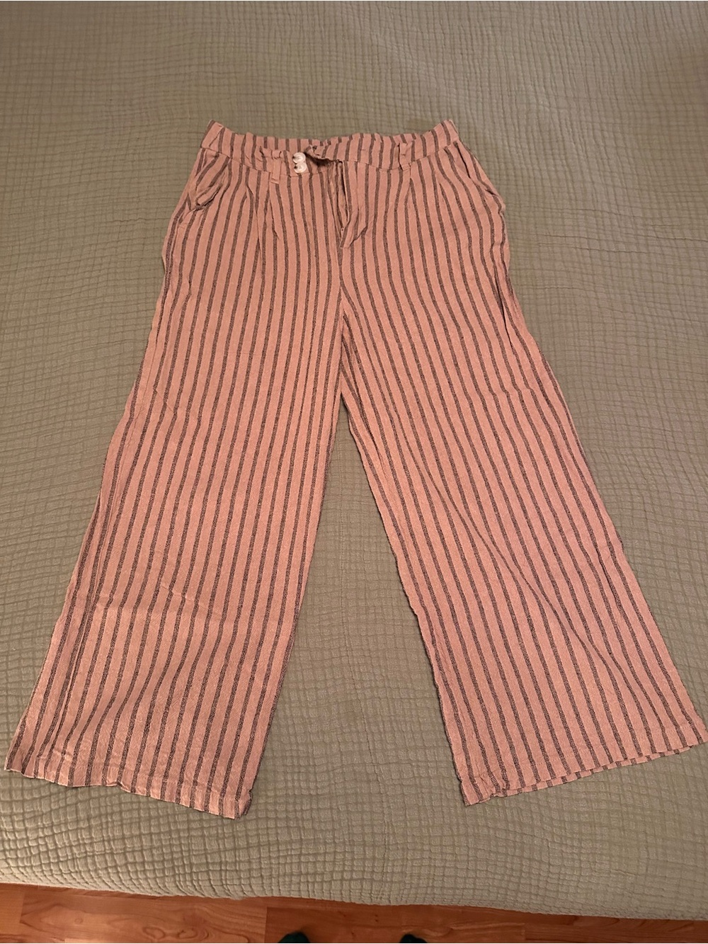 Striped Wide-Leg Linen-Blend Pants